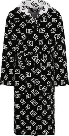 Dolce & Gabbana Deken met DG-logo all-over capuchon - unisex - Badjassen - Zwart - M - Katoen - Nachtkleding
