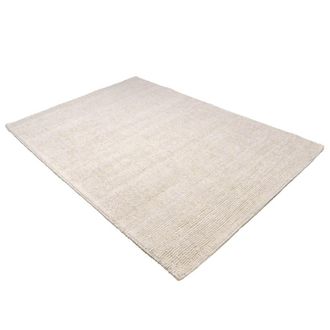 Macabane Alfombra rectangular de lana rizada color marfil de 160x230 cm