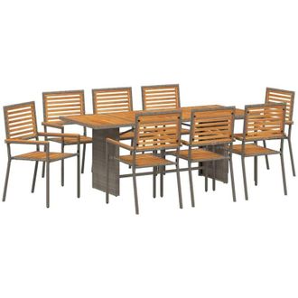 vidaXL Conjunto De Comedor De Jard&iacute;n 9 Pcs Gris 190 X 80 X 75 Cm Vidaxl