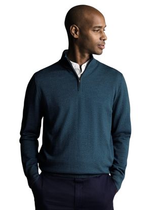 CHARLES TYRWHITT Merino Zip Neck Sweater