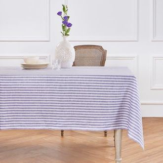 Solino Home Linen Tablecloth for Dining Table, Holiday and Everyday Dining Table Decor - Amalfi Stripe in Violet And White at Nordstrom, Size X-Small