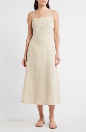Marine Layer Luca Stripe Linen Blend Midi Dress in Sand Stripe at Nordstrom, Size X-Small