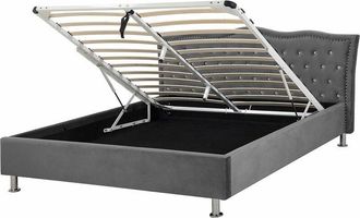 Beliani Letto con Contenitore in Velluto Grigio Stile Chesterfield 140 x 200 cm Metz