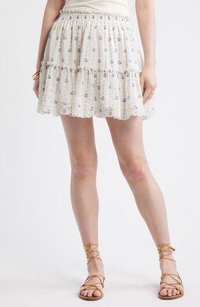 Treasure & Bond Floral Print Chiffon Miniskirt in Ivory- Blue Sydney Geo at Nordstrom, Size Xx-Large