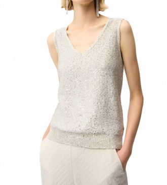 Joseph Ribkoff Sequins Yarn V-Neck Camisole In Moonstone