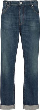Balmain Vintage Logo-Patch Straight-Leg Jeans - Heren - Cropped Jeans - Blauw - W33 - Katoen - Jeans
