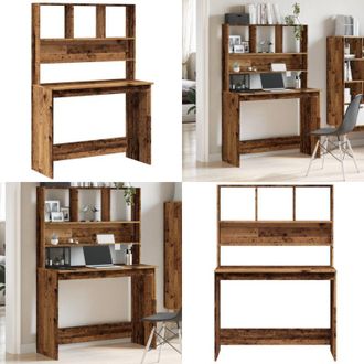 vidaXL Scrivania Mensole Legno Antico 102x45x148 cm Legno Multistrato - Scrivania in legno - Mensole per ufficio