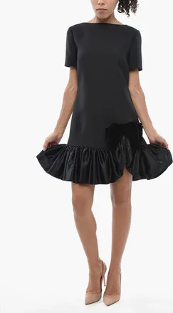 Valentino Virgin Wool And Silk Dress With Flared Skirt And Velour Bow Valentino