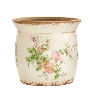 Nearly Natural 8-in Tuscan Ceramic Floral Print Planter in White at Nordstrom