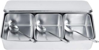 OEM Juego De Especieros De Acero Inoxidable, Que Incluye Un Recipiente, Una Cuchara Y Una Tapa. Especiero Dom&eacute;stico De Tres Compartimentos, Apto Para La C