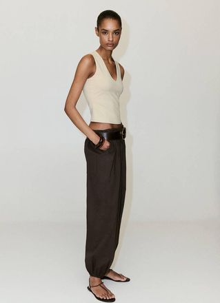 Mango Fitted V-neck top marrone chiaro/pastello - Donna - XXS - MANGO