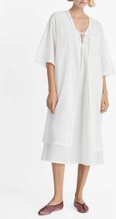 Mango Lace Trim Cotton Robe in White at Nordstrom, Size Small/medium