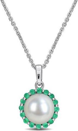 Delmar 8-8.5mm Cultured Pearl & Emerald Pendant Necklace in Green at Nordstrom Rack