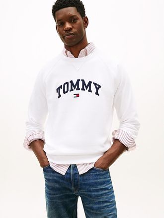 Tommy Hilfiger Mens Varsity Tommy Logo Fleece Sweatshirt - White - XXXL