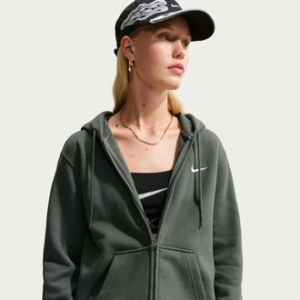 Nike Womens Studio Fleece Medium Weight Full-Zip Hoodie in Green | IR8304-303