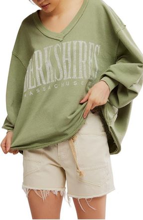 Free People WTF Venice Oversize Cotton Blend Graphic Sweatshirt in Oil Green Combo at Nordstrom, Size X-Small