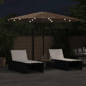 Berkfield Home Durable Garden Parasol with LEDs & Steel Pole Brown 324x324x247 cm in Tan | Size: 324 x 324 x 247 cm