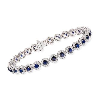 Ross-Simons Sapphire and Diamond Tennis Bracelet in 14kt White Gold