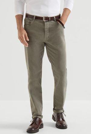 Brunello Cucinelli Garment-dyed comfort lightweight denim traditional fit five-pocket trousers in Military at Nordstrom, Size 56