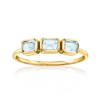 RS Pure by Ross-Simons Aquamarine 3-Stone Ring in 14kt Yellow Gold