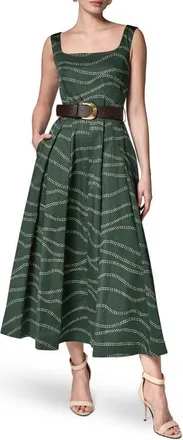 DKNY Abstract Print Fit & Flare Midi Dress in Forest at Nordstrom, Size 12