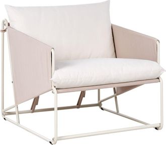 Beliani Silla De Jard&iacute;n Baja De Metal Con Cojines De Asiento Y Respaldo Muebles De Exterior Interior Jard&iacute;n Con Reposabrazos Gris Pardo Ponte