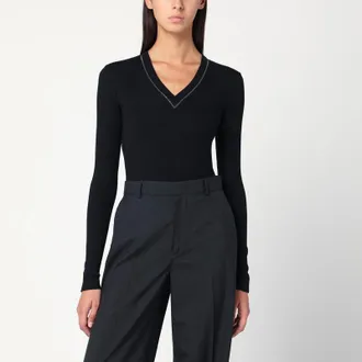 Brunello Cucinelli Blue ribbed wool sweater