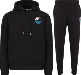 Nike Mens Authorised Personnel Only Pullover Hooded Tracksuit Set Black Cotton - Size X-Large
