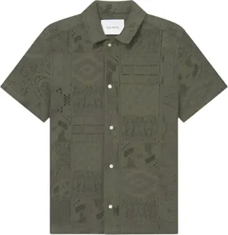 Les Deux Mens Hector Lace Short Sleeve Shirt In Olive Night
