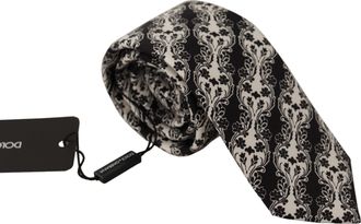 Dolce & Gabbana Mens Floral Patterned Tie Kra3175 - Black Silk - One Size