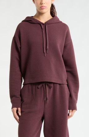 Zella Ottoman Cotton Blend Ribbed Hoodie in Burgundy Fudge at Nordstrom, Size Xx-Large