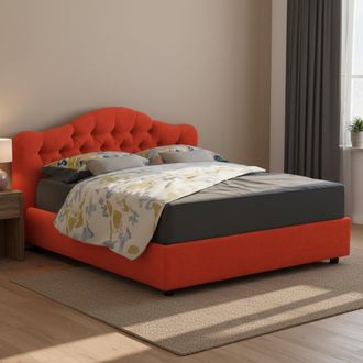 Dmora Cama Doble Allik, Cama Doble Con Colch&oacute;n Incluido, Desenfundable Made In Italy, Con Almacenaje, Naranja