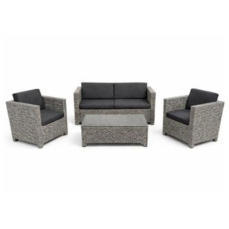 Concept Usine Conjunto de jard&iacute;n de 4 plazas en resina trenzada gris y negro