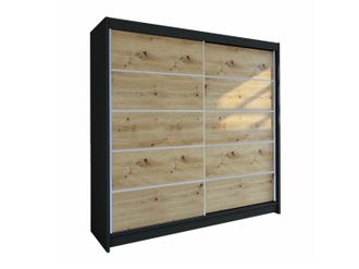 Mirjan24 Armario Closico Cavaris Iv, Negro + Roble Artisan, 215x180x58cm, Puertas De Armario: Correderas, N&uacute;mero De Estantes: 5