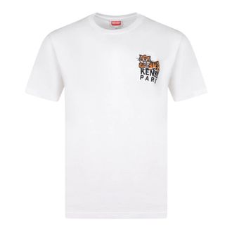 Kenzo T-Shirts, male, White, 2XL, Tiger Logo White Cotton T-shirt