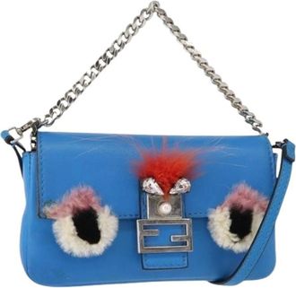 Fendi Pre-owned Shoulder Bags, female, Blue, Size: ONE SIZE Pre-owned Leather Shoulder Bag