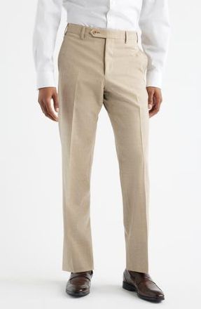 Zanella Devon Flat Front Plaid Wool Dress Pants in Khaki at Nordstrom Rack, Size 42