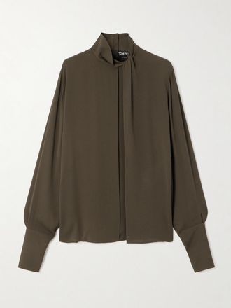 Tom Ford Blusa Cut-out In Georgette Di Seta Drappeggiato Con Pieghe - Marrone