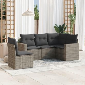 vidaXL Juego De Sof&aacute;s Jard&iacute;n Con Cojines 5 Pzas Rat&aacute;n Sint&eacute;tico Gris Vidaxl