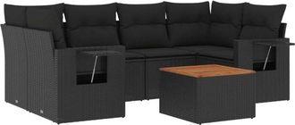vidaXL Set De Comedor De Jard&iacute;n 7 Pzas Y Cojines Rat&aacute;n Sint&eacute;tico Negro Vidaxl
