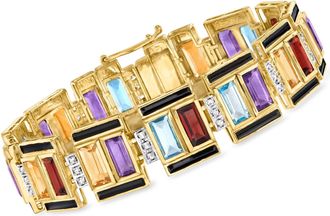 Ross-Simons Multi-Gemstone Art Deco-Inspired Bracelet With Black Enamel in 18kt Gold Over Sterling