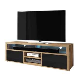 Selsey Selsey Laksa - Soporte Para Tv - 137 Cm - Roble Wotan / Negro Brillo - Con Led - Moderno