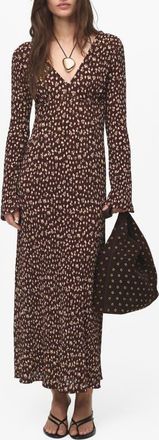 Mango Print Long Sleeve Maxi Dress in Brown at Nordstrom, Size 10