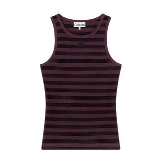Ganni Sleeveless Tops, female, Purple, Size: M Stripe Rib Tank Top