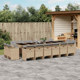 vidaXL Set Comedor De Jard&iacute;n 17 Pzas Con Cojines Rat&aacute;n Sint&eacute;tico Beige Vidaxl