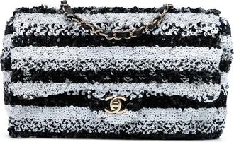 Chanel 2018-2019 medium Single Flap schoudertas met pailletten - Zwart