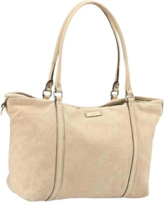 Gucci Pre-owned Vintage GG Canvas Tote Bag - Dames - Vintage Shopper - Beige - ONE Size - Leer - Vintage