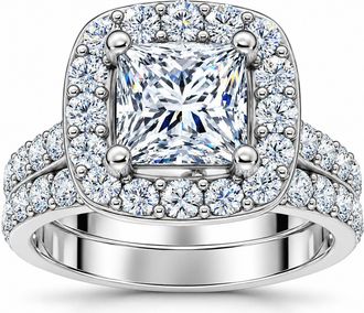 Pompeii3 2 ct Princess Cut Halo Diamond Engagement Ring Wedding Set 14k White Gold