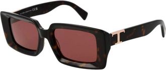 Tod's Accessoires, Dames, Bruin, ONE Size, Stijlvolle Bruine Rechthoekige Zonnebril met Rozelenzen