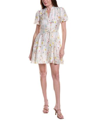 Vince Camuto Puff Sleeve Belted Al-Line Belted Linen-Blend Mini Dress